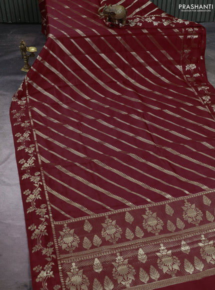 Poona silk saree deep maroon with allover zari weaves and zari woven border