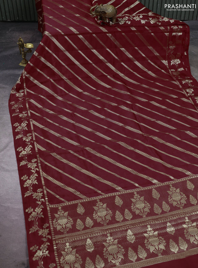 Poona silk saree deep maroon with allover zari weaves and zari woven border