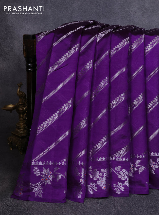 Poona silk saree violet with allover zari weaves and zari woven border