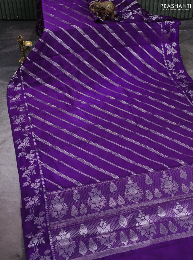 Poona silk saree violet with allover zari weaves and zari woven border