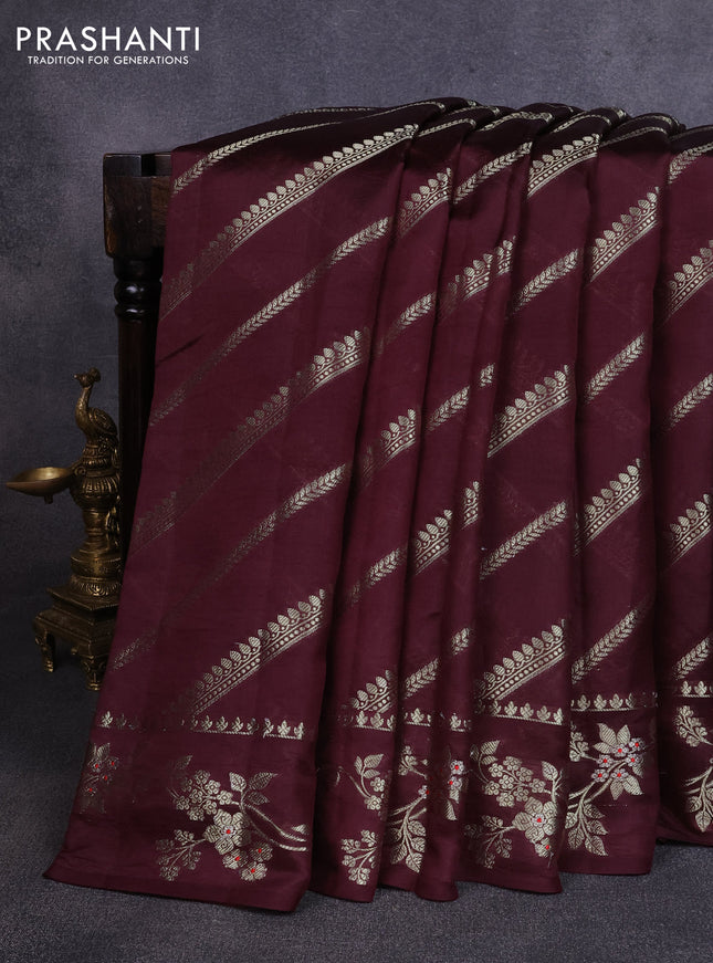Poona silk saree coffee brown with allover zari weaves and zari woven border