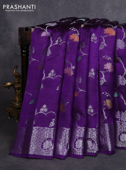 Poona silk saree violet with allover thread & zari weaves and zari woven border