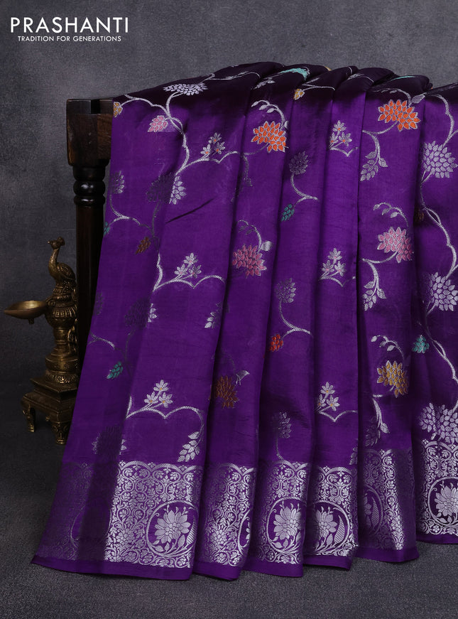 Poona silk saree violet with allover thread & zari weaves and zari woven border