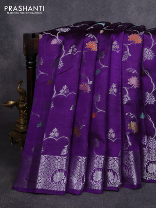 Poona silk saree violet with allover thread & zari weaves and zari woven border