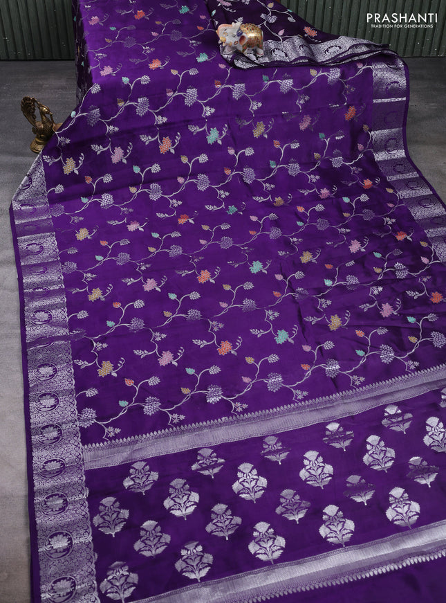 Poona silk saree violet with allover thread & zari weaves and zari woven border