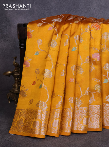 Poona silk saree mango yellow with allover thread & zari weaves and zari woven border