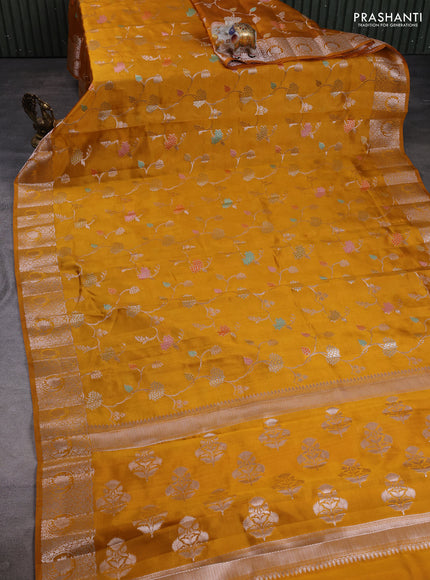 Poona silk saree mango yellow with allover thread & zari weaves and zari woven border