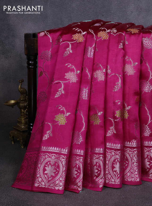 Poona silk saree pink with allover thread & zari weaves and zari woven border