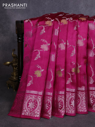 Poona silk saree pink with allover thread & zari weaves and zari woven border