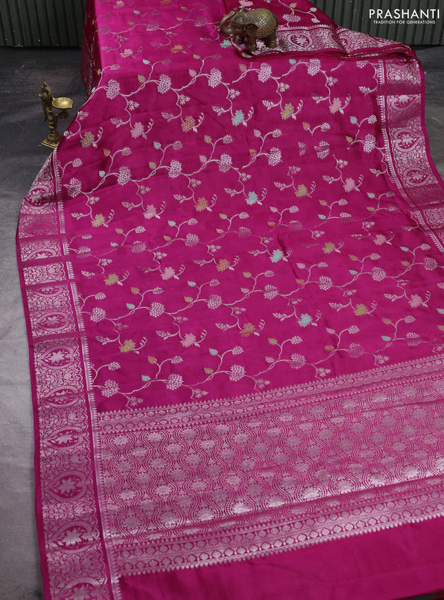 Poona silk saree pink with allover thread & zari weaves and zari woven border