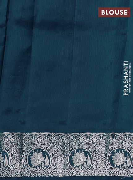 Poona silk saree peacock blue with allover thread & zari weaves and zari woven simple border