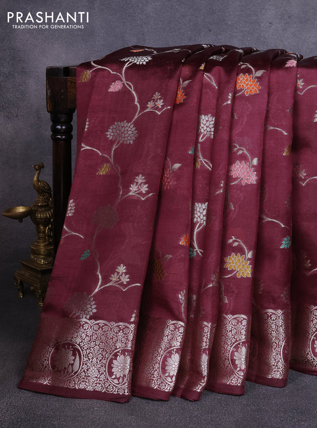 Poona silk saree coffee brown with allover thread & zari weaves and zari woven simple border