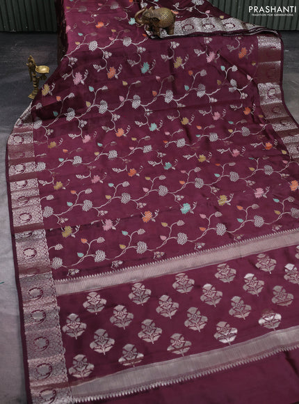 Poona silk saree coffee brown with allover thread & zari weaves and zari woven simple border