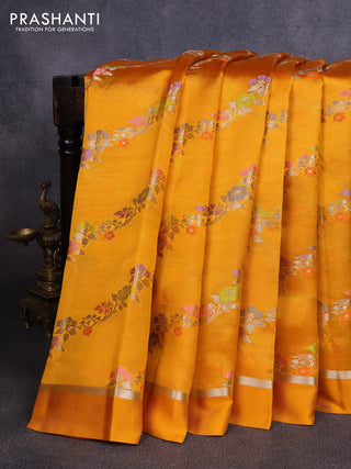 Poona silk saree mango yellow with allover thread & zari weaves and zari woven simple border