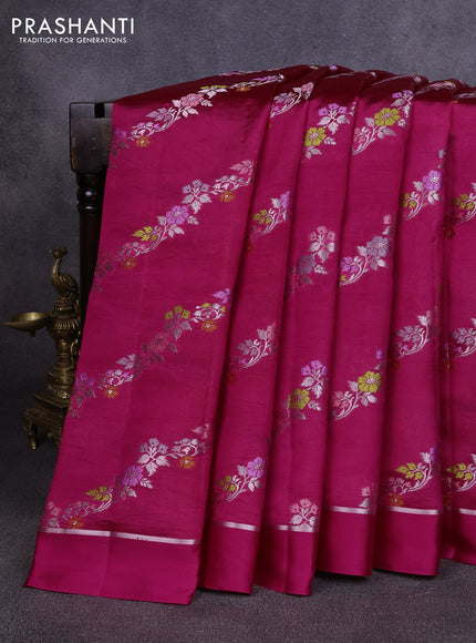 Poona silk saree pink with allover thread & zari weaves and zari woven simple border