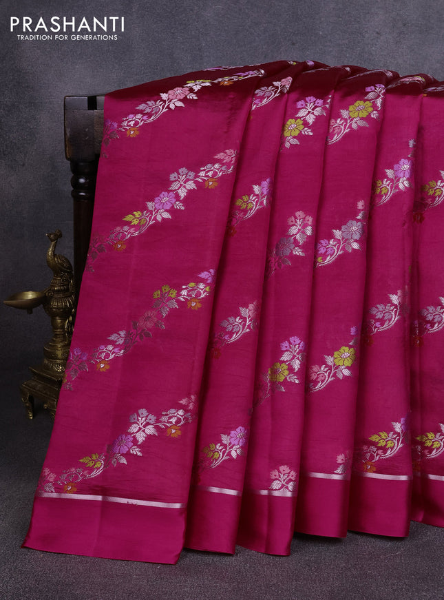 Poona silk saree pink with allover thread & zari weaves and zari woven simple border