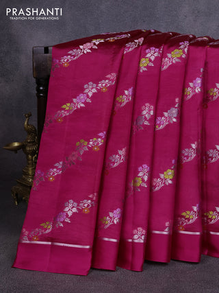Poona silk saree pink with allover thread & zari weaves and zari woven simple border