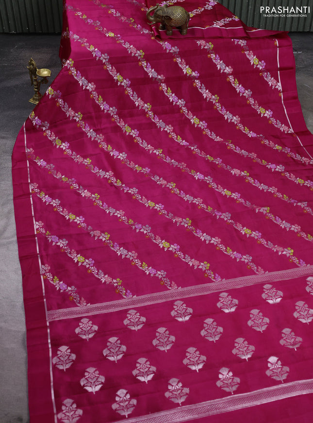 Poona silk saree pink with allover thread & zari weaves and zari woven simple border