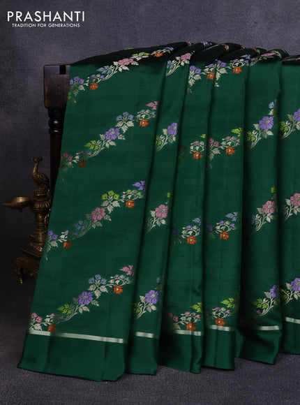 Poona silk saree green with allover thread & zari weaves and zari woven simple border