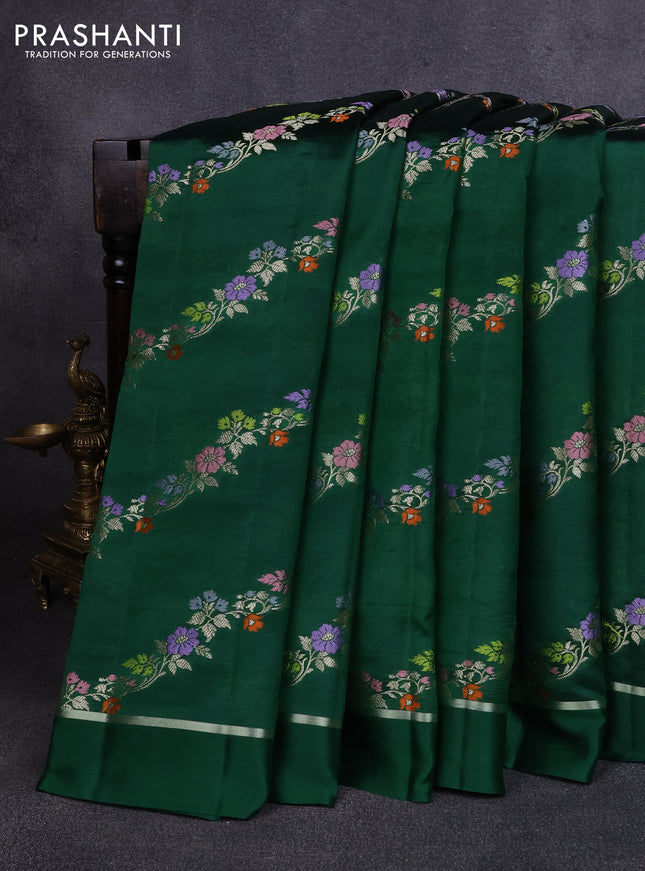 Poona silk saree green with allover thread & zari weaves and zari woven simple border