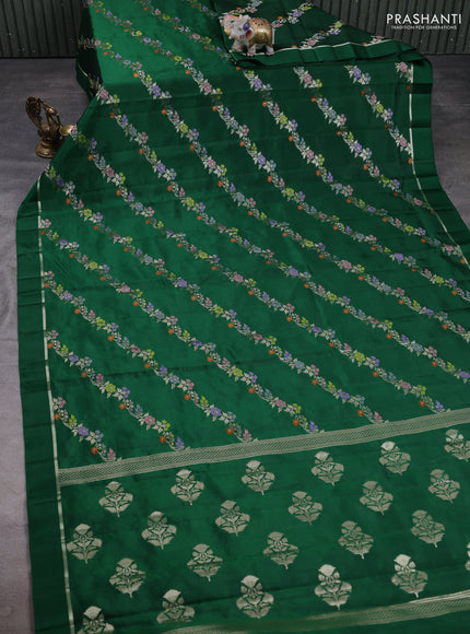 Poona silk saree green with allover thread & zari weaves and zari woven simple border