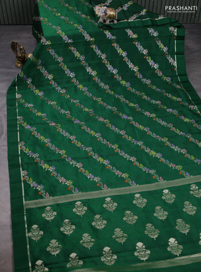 Poona silk saree green with allover thread & zari weaves and zari woven simple border
