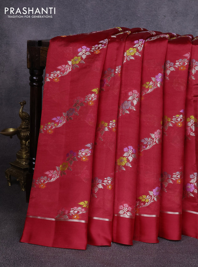 Poona silk saree red with allover thread & zari weaves and zari woven simple border