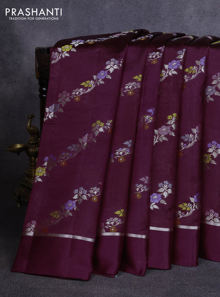 Poona silk saree deep purple with allover thread & zari weaves and zari woven simple border