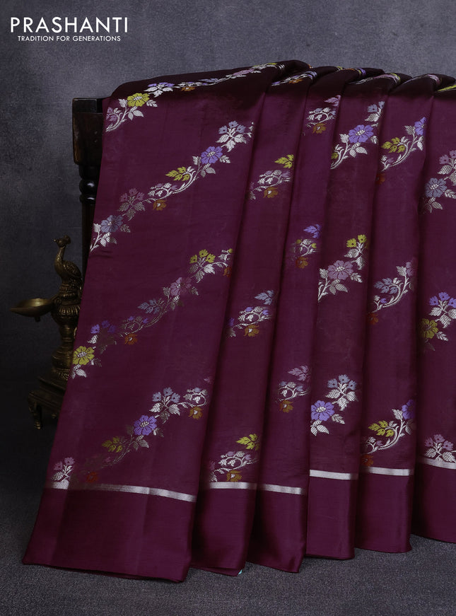 Poona silk saree deep purple with allover thread & zari weaves and zari woven simple border