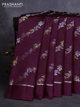 Poona silk saree deep purple with allover thread & zari weaves and zari woven simple border