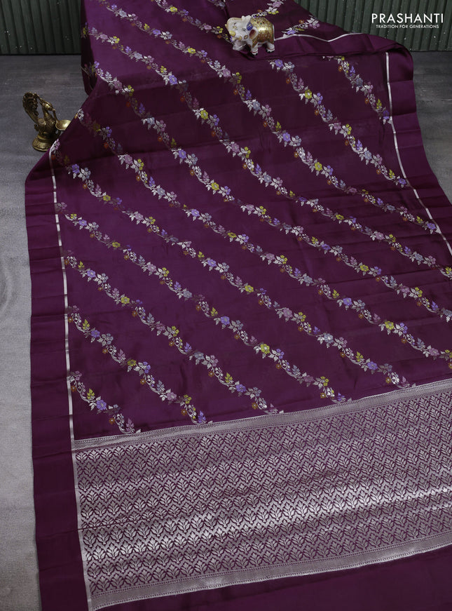 Poona silk saree deep purple with allover thread & zari weaves and zari woven simple border