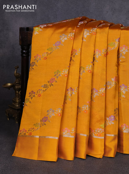 Poona silk saree mango yellow with allover thread & zari weaves and zari woven simple border
