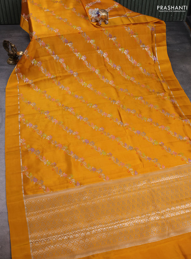 Poona silk saree mango yellow with allover thread & zari weaves and zari woven simple border