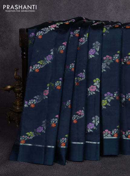 Poona silk saree peacock green with allover thread & zari weaves and zari woven simple border