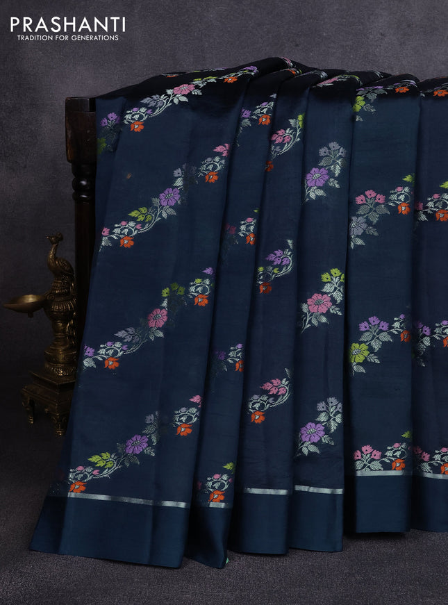 Poona silk saree peacock green with allover thread & zari weaves and zari woven simple border