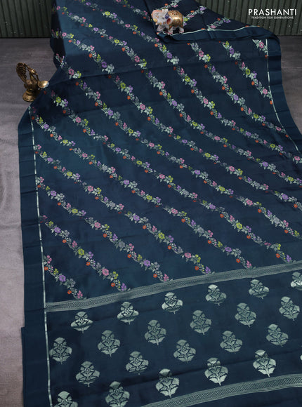 Poona silk saree peacock green with allover thread & zari weaves and zari woven simple border