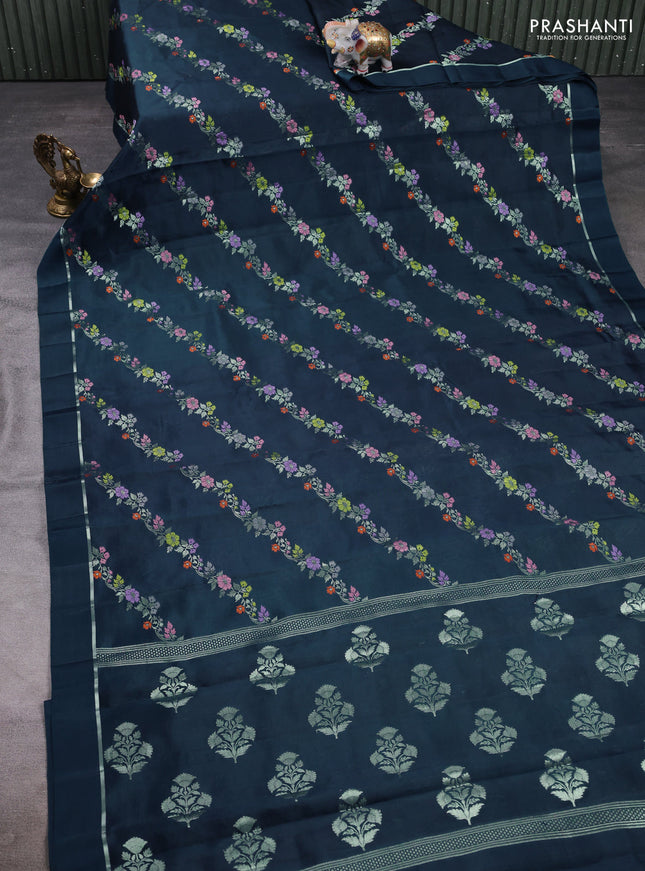 Poona silk saree peacock green with allover thread & zari weaves and zari woven simple border