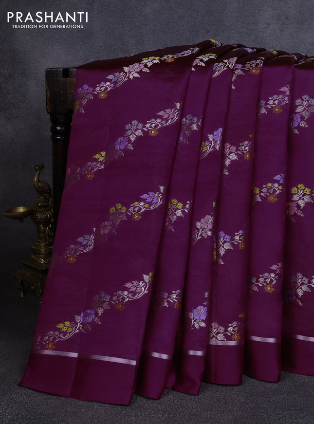 Poona silk saree deep purple with allover thread & zari weaves and zari woven simple border