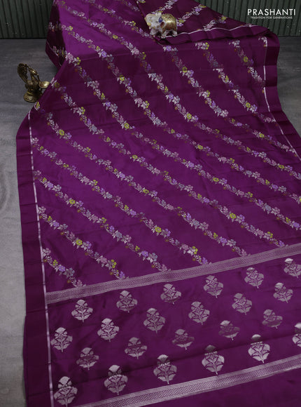 Poona silk saree deep purple with allover thread & zari weaves and zari woven simple border