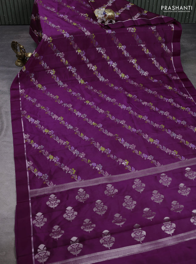 Poona silk saree deep purple with allover thread & zari weaves and zari woven simple border