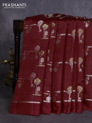 Poona silk saree deep maroon with allover thread & zari weaves and zari woven simple border