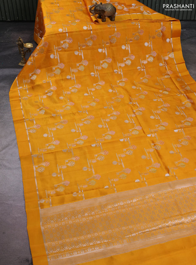 Poona silk saree mango yellow with allover thread & zari weaves and zari woven simple border