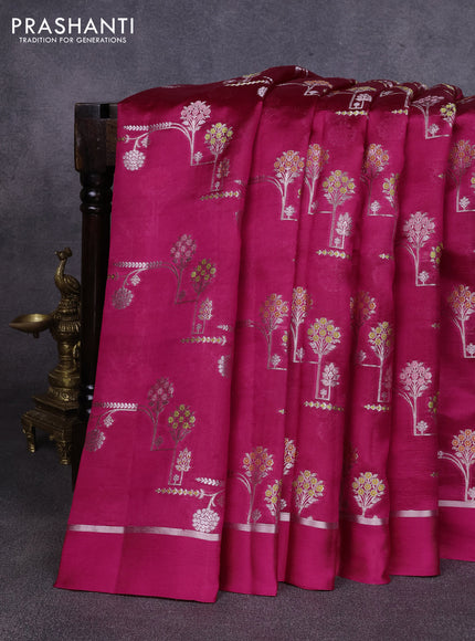 Poona silk saree pink with allover thread & zari weaves and zari woven simple border