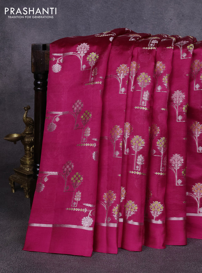 Poona silk saree pink with allover thread & zari weaves and zari woven simple border