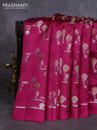 Poona silk saree pink with allover thread & zari weaves and zari woven simple border