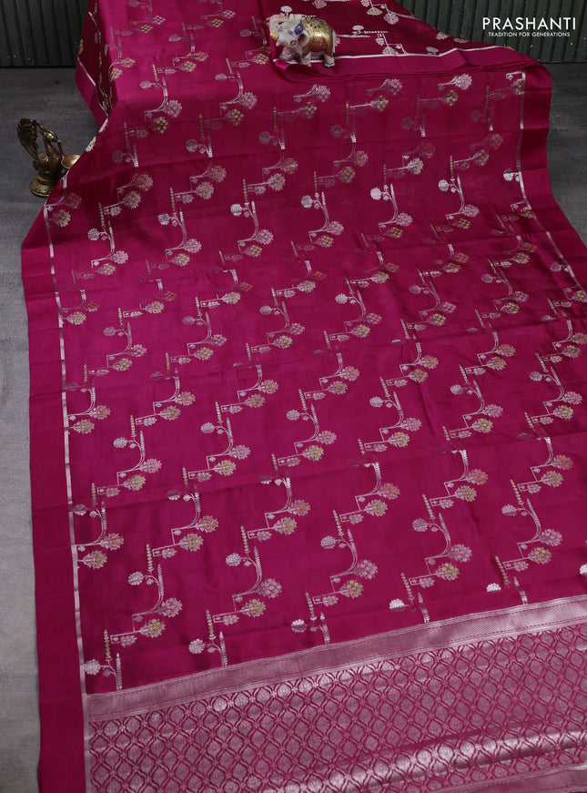 Poona silk saree pink with allover thread & zari weaves and zari woven simple border