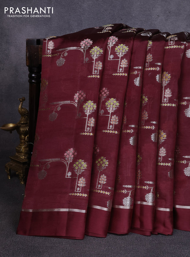 Poona silk saree coffee brown with allover thread & zari weaves and zari woven simple border