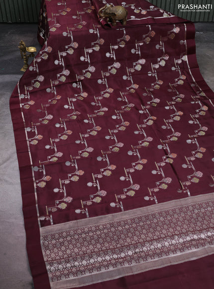 Poona silk saree coffee brown with allover thread & zari weaves and zari woven simple border