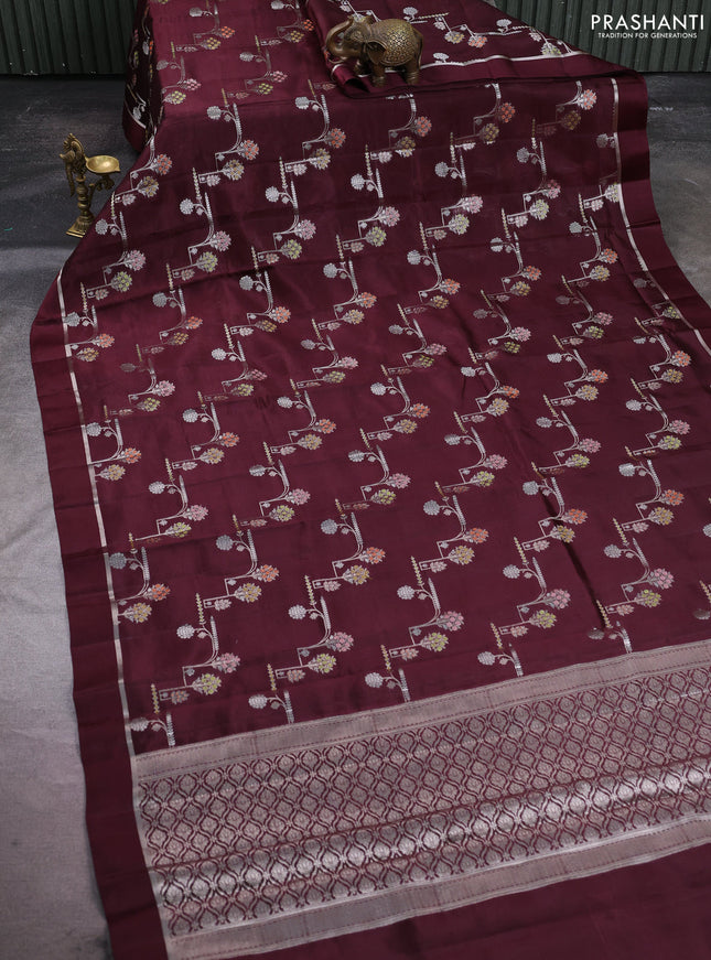 Poona silk saree coffee brown with allover thread & zari weaves and zari woven simple border