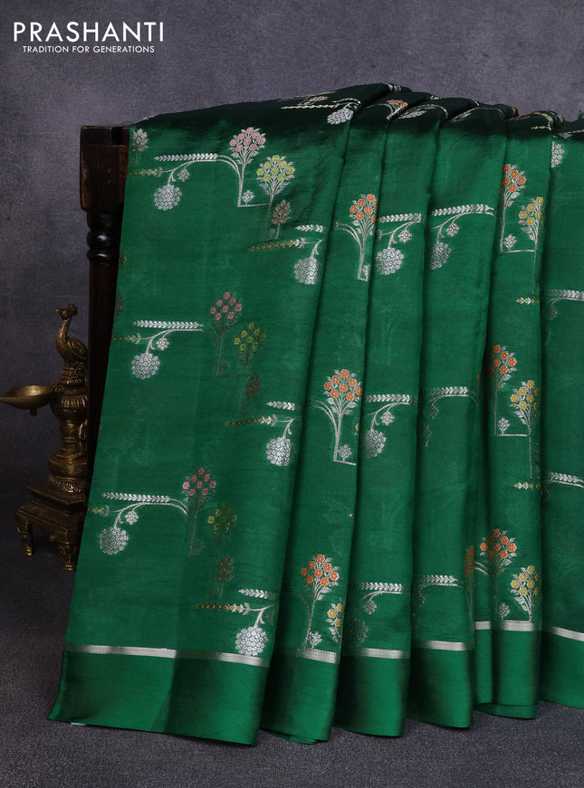 Poona silk saree green with allover thread & zari weaves and zari woven simple border